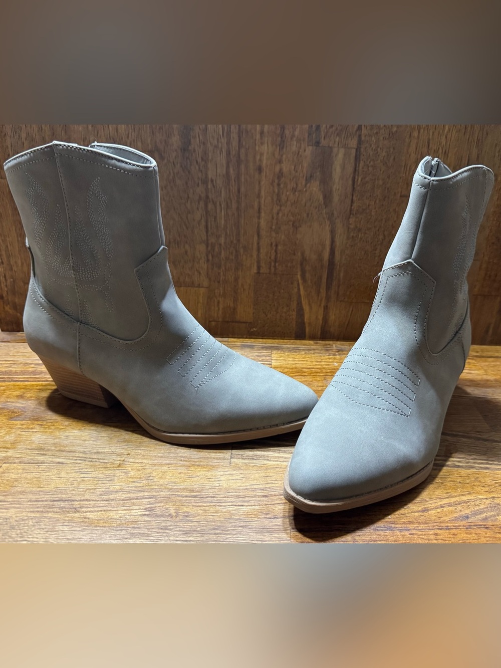 Women's Grey Suede Western Ankle Boots